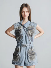 Pocket Diagonal Zipper Sleeveless Jumpsuit