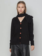 V Neck Scarf Knit Cardigan Sweater