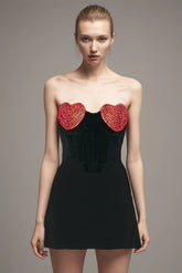 Weihnachtskleid aus Samt mit Pfirsichherz und Rautenmuster in A-Linie