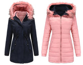 Manteau matelassé en coton à double face avec col en fourrure amovible et chapeau amovible Parka matelassée pour femme