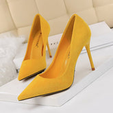 Fashionable Simple Stiletto Heel Suede Shallow Mouth Pointed High Heels Shoes Slimming Pumps