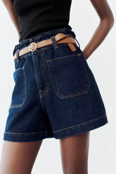 Street With Belt Baggy Denim Shorts