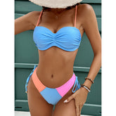 Solid Color Stitching Split Swimsuit Strap Hard Bag Bikini