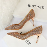 Nightclubs Thinner High Heels Shoes Stiletto Heel Sparkle Sequ Pumps