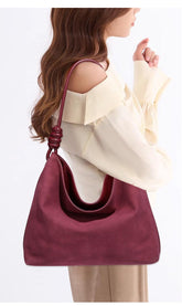 Red Suede Tote Bag Retro Shoulder Crossbody Light Luxury Frosted Office Bucket Bag