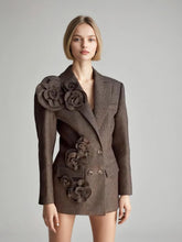 Zweireihiger Blazer aus Wolle mit Blumenmuster