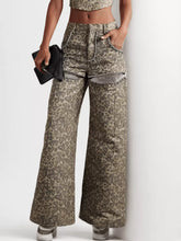 Leopard Hollow Out Denim Pants For High Waist Diamond Jeans