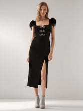 Patchwork Diamonds Spliced Feathers Split Party Dresses