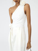 Tank Top Oblique Shoulder Black and White T-shirt