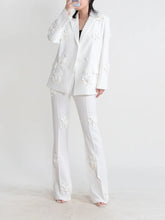 FLOWER DECORATED PANTS and BLAZER SET - White