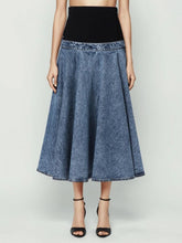 Knitted Splicing A Line Denim Skirt