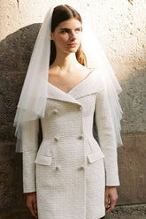 Beige Double-Breasted Boucle Mini Dress