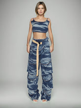 Strap Tie Dye Denim Two Piece Set