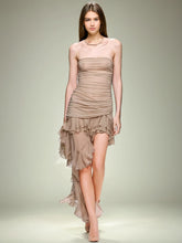 Ruffle Edge Strapless Sexy Backless Irregular Dresses