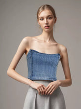 Denim Solid Vest Strapless Sleeveless Slim Backless