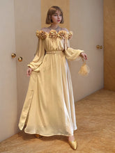 3D Floral Sexy One Shoulder Latern Sleee Maxi Dresses