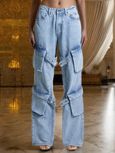 Jean droit streetwear à poches pour bouton épissé
