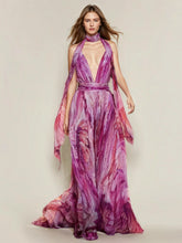 Robe longue sans bretelles à imprimé col en V