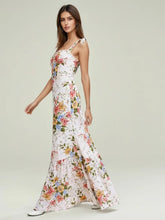 Robe longue dos nu à bretelles et imprimé rétro