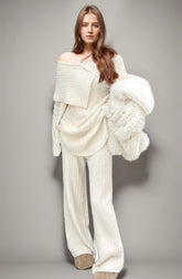 Two Piece Set For Slash Neck Loose Tops