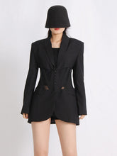 Patchwork Mesh Tunika Solide Schlankheits Sexy Blazer