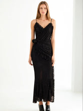 Lace Mesh Flower V Neck High Wiat Slim Maxi Dresses