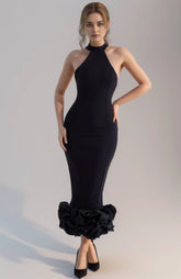 Ruffles Hem Sleeveless Bodycon Black Choker Dresses