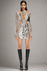 Halbtransparentes Patchwork-Minikleid mit Schlangenmuster