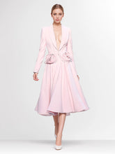 2-Piece Pink Set Rose Deep V-neck Bomber Blazer With Pleated Skirt