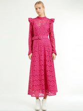 Stand Collar Printing Mesh Long Sleeve Dresses