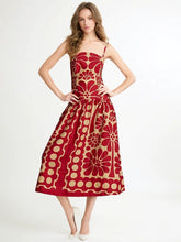 Red Printing Pollka Dot Waist Strap Maxi Dresses