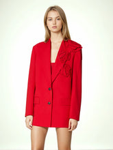 V-Ausschnitt Gerade Röhre Dreidimensionaler Rosenroter Anzugblazer