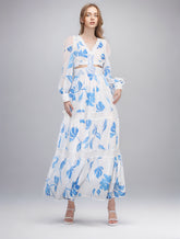 Robe longue ajourée à imprimé