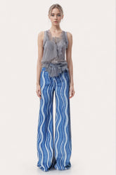 Gestreifte Hose mit weitem Bein und hoher Taille