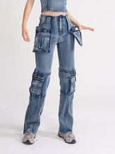 Stereoscopic Pocket Straight Jeans