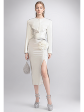 Round Neck Long Sleeve Lace Up Blouse With Split Floral Skirt Two Piece Set