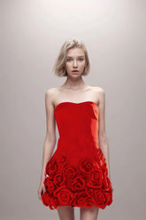 Red Floral Patchwork Sleeveless High Waisted Sexy Dress