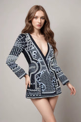 Perlen tiefer V-Blazer, lockerer Oversize