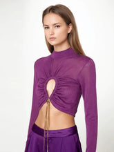 Sexy kurzes T-Shirt mit hohlem Netzstoff und Schnürung