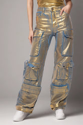 Hose mit Retro-Patchwork-Tasche und hoher Taille