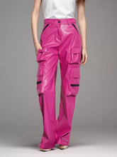 Taschen Lederhose für hohe Taille gespleißt Reißverschluss gerade