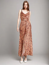 Robe longue fendue à imprimé léopard