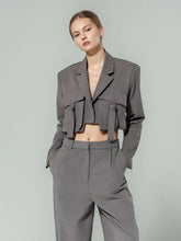 V Neck Short Patchwork Pocket Bomber Blazer