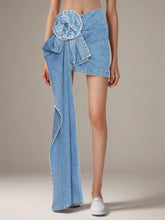 Denim Floral Bodycon Mini Skirt