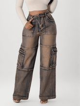 Pockets Denim Trousers For High Waist Spliced Straight Jeans