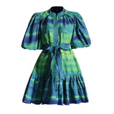 Lace Round Neck Latern Sleeve Medium Length Dresses