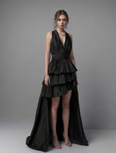 Deep V Neck Irregular Folds Sleeveless Formal Dresses