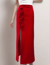3D Floral Split High Waist Skirt