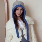 Bonnet en laine avec cache-oreilles et sens de l'atmosphère coréenne, bonnet en tricot gluant doux et chaud avec cordon de serrage