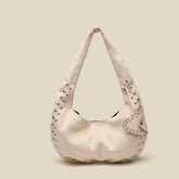 Sac à main fourre-tout décontracté à bandoulière en daim avec rivets et croissant givré